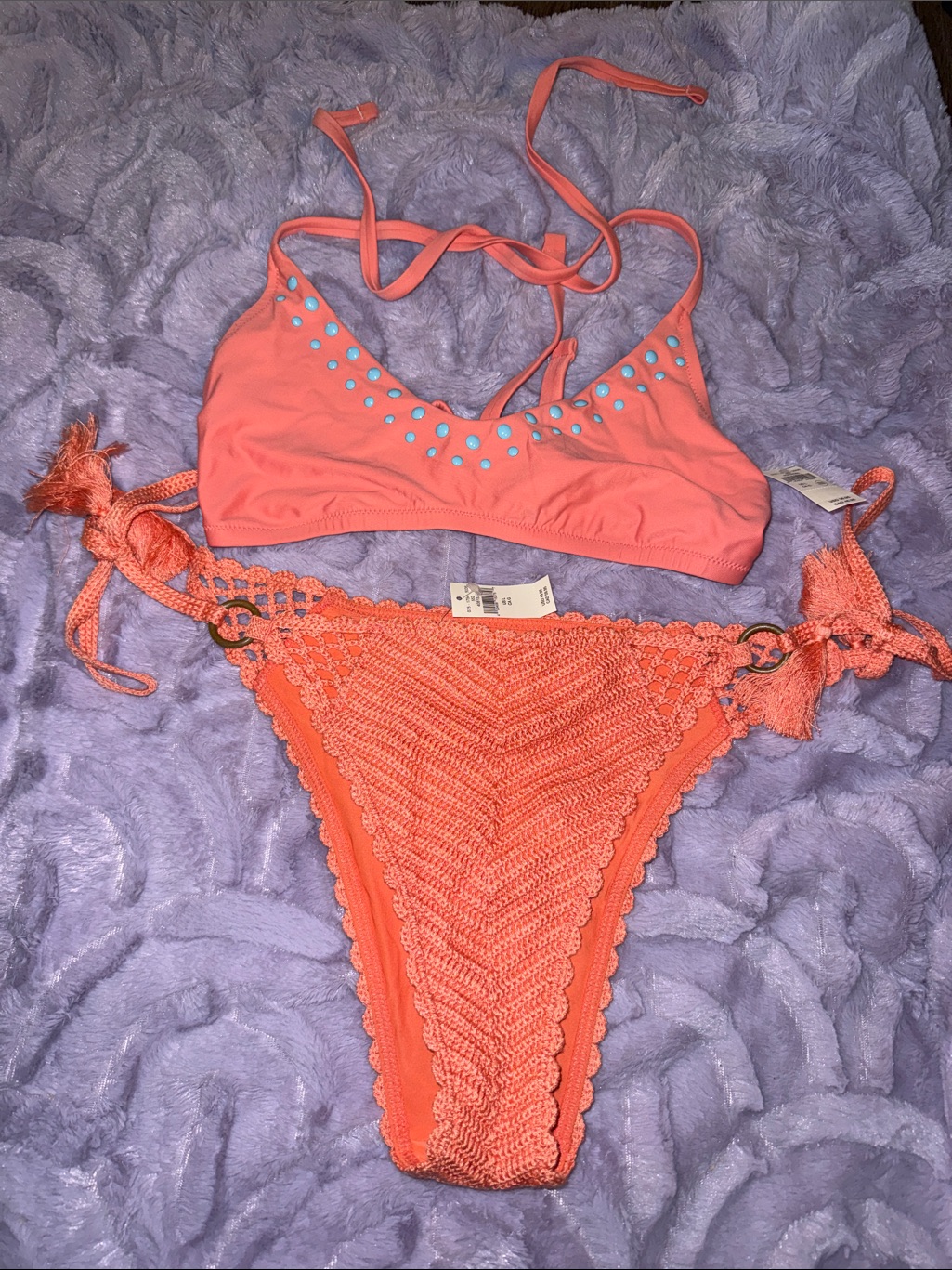 Coral Two-Piece Crochet Bikini Set